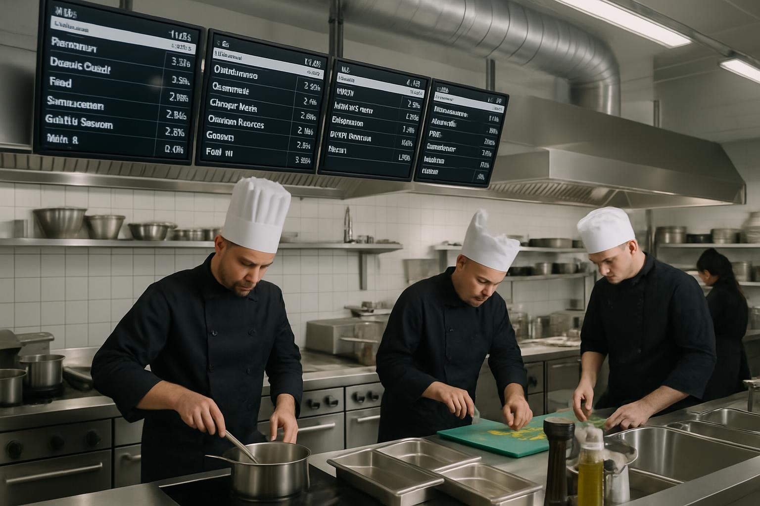 Professional kitchen with digital display systems