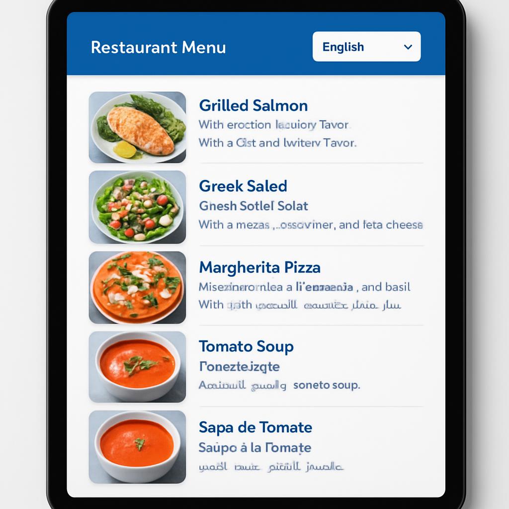 Multilingual digital menu interface
